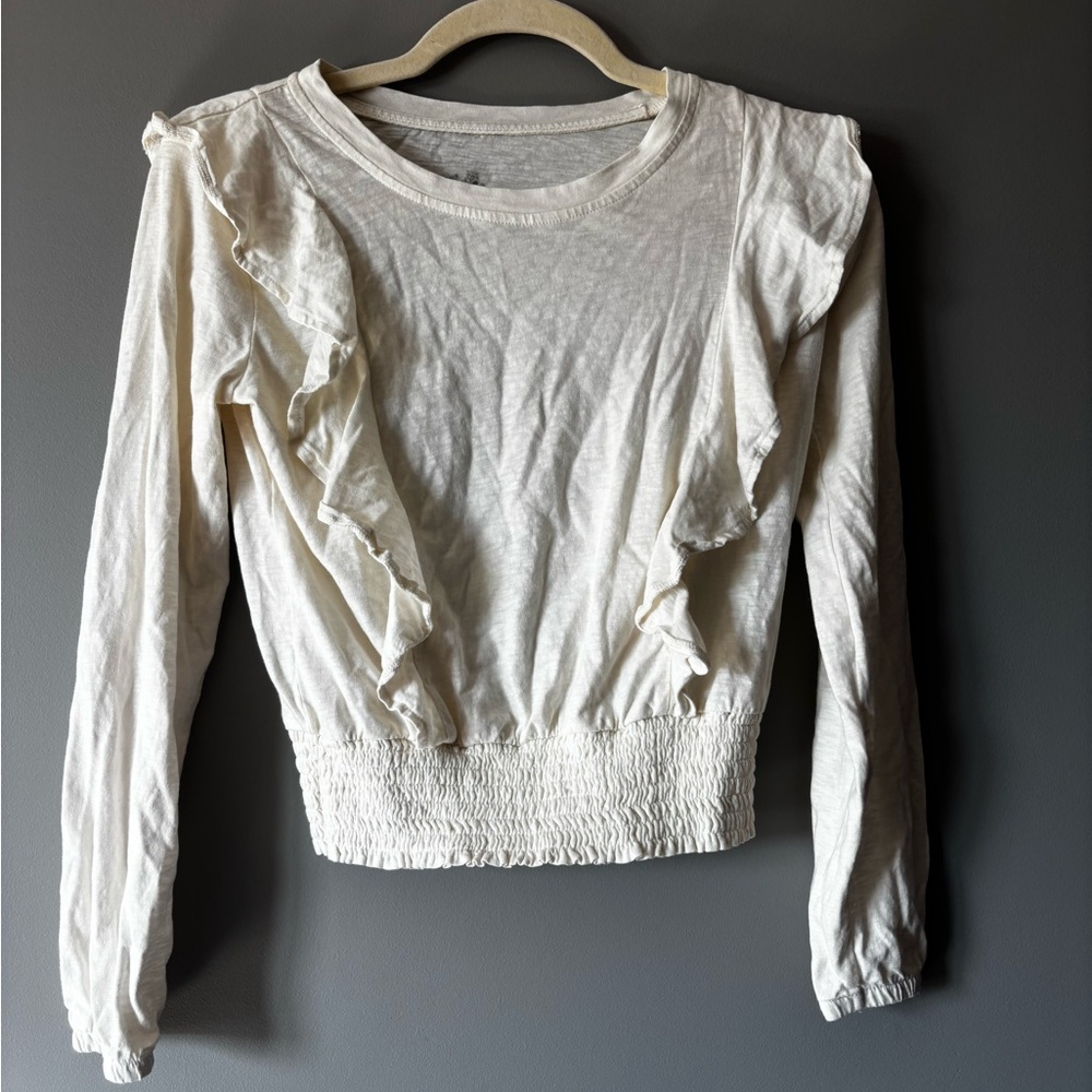 Justice Cream Ruffle Long Sleeve Top